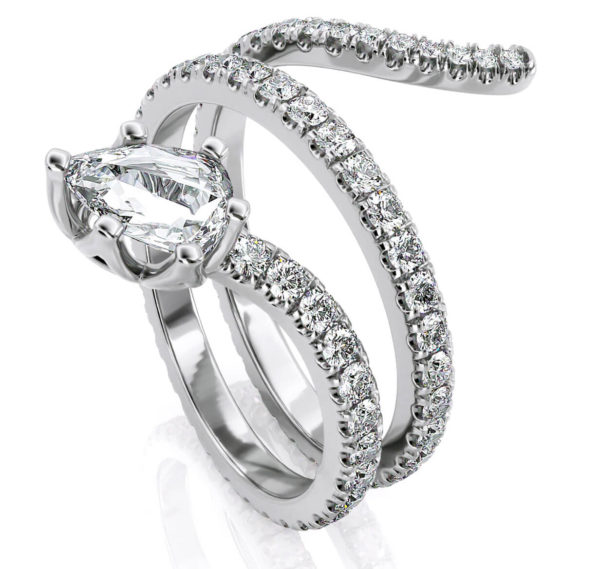 1.20 Carat Pear shape & Round Cut Natural Anniversary H VS2 Diamond Band Snake Ring in 18k Solid White Gold