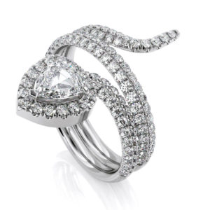 1.55 Carat G SI1 Trillion & Round Cut Anniversary Diamond Band Snake Ring in 18k Solid White Gold