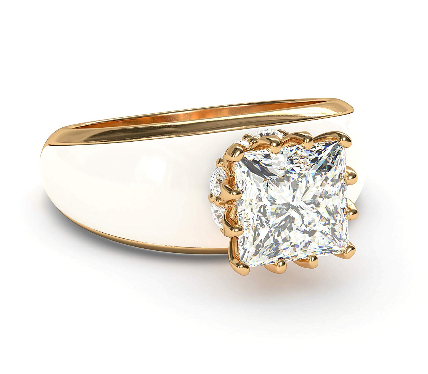 2.25 Ct princess Cut Diamond Moissanite Engagement White Enamel Ring ...